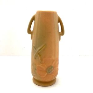 Vtg Weller Pottery Wild Rose Flower Vase Matte Glaze 8"x3" 1930s Peachy Pink